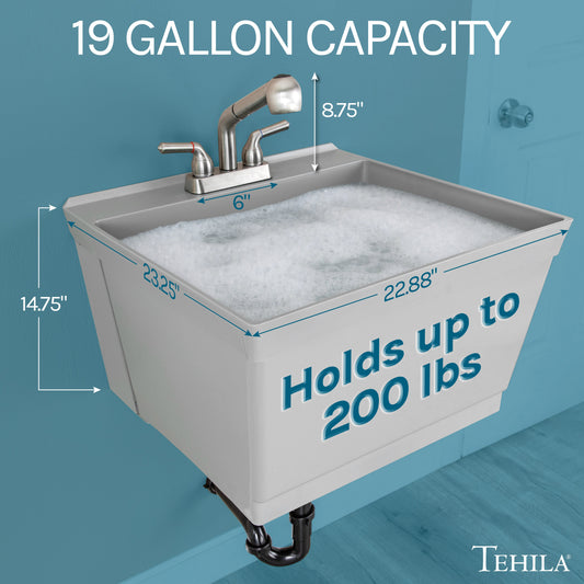 Tehila Standard Wall-Mounted Grey Utility Sink with Stainless Steel Finish Pull-Out Faucet - view 2
