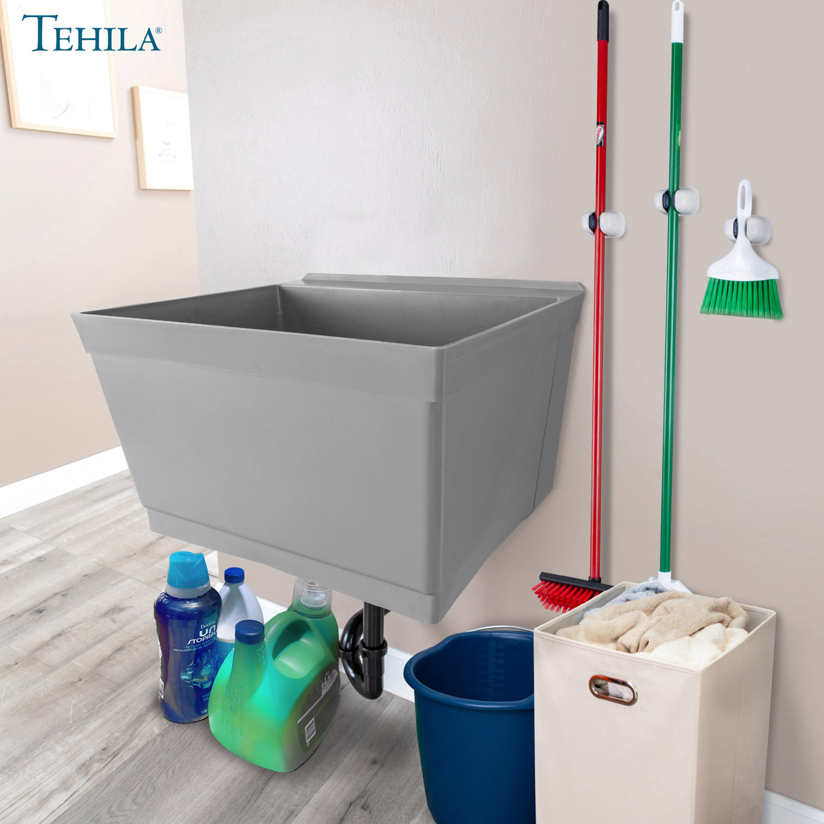 Tehila Standard Wall-Mounted Grey Utility Sink, No Supply Lines - view 4