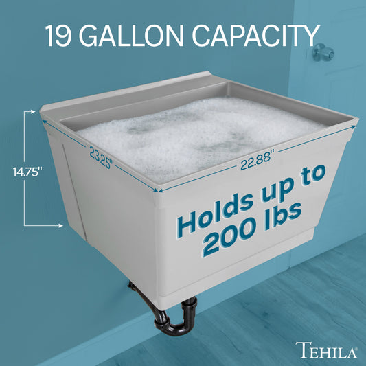 Tehila Standard Wall-Mounted Grey Utility Sink, Water Supply Lines Included - view 2