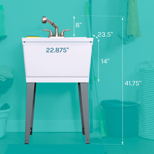 Tehila Standard Freestanding White Utility Sink with Stainless Steel Finish Pull-Out Faucet - view 2