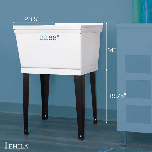 Tehila Standard Freestanding White Utility Sink with Black Legs, No Supply Lines - view 2