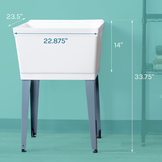 Tehila Standard Freestanding White Utility Sink with Grey Legs, Water Supply Lines Included - view 2