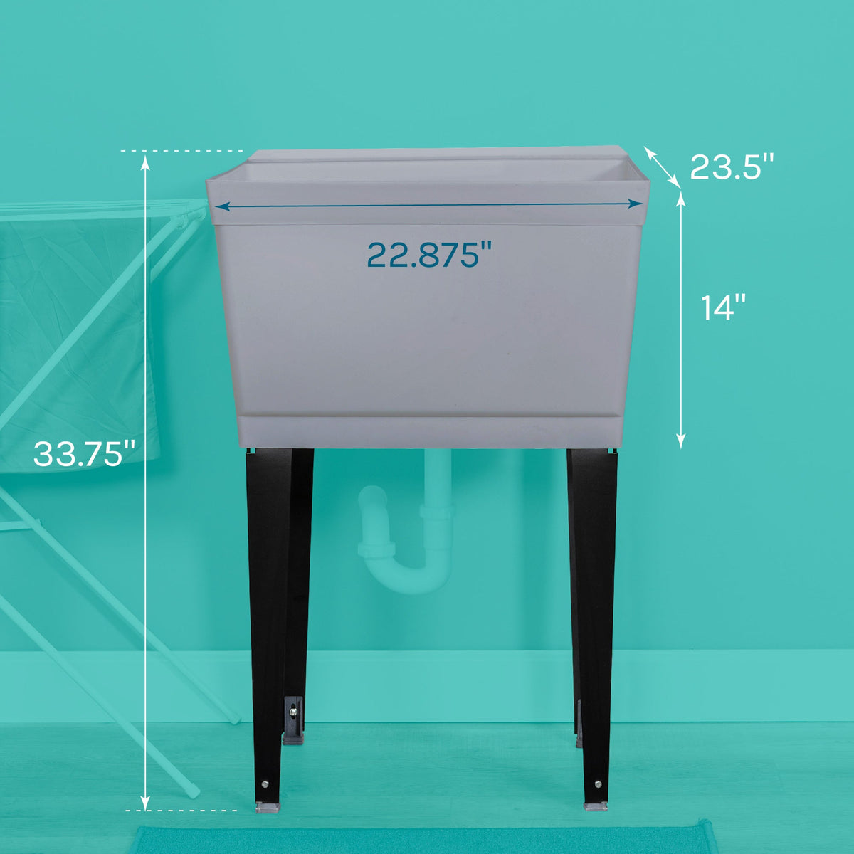 Tehila Standard Freestanding Grey Utility Sink with Black Legs, Water Supply Lines Included - view 2