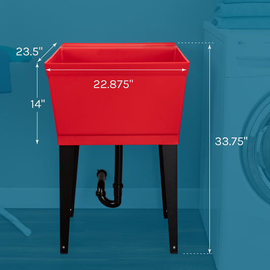 Tehila Standard Freestanding Red Utility Sink with Black Legs, Water Supply Lines Included - view 2