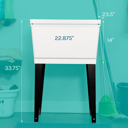 Tehila Standard Freestanding White Utility Sink with Black Legs, Water Supply Lines Included - view 2