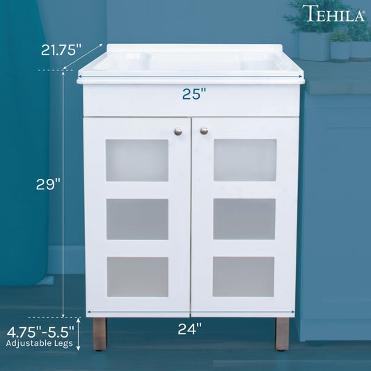 Tehila White Vanity Cabinet and White Utility Sink, No Supply Lines, No Strainer Basket - view 2