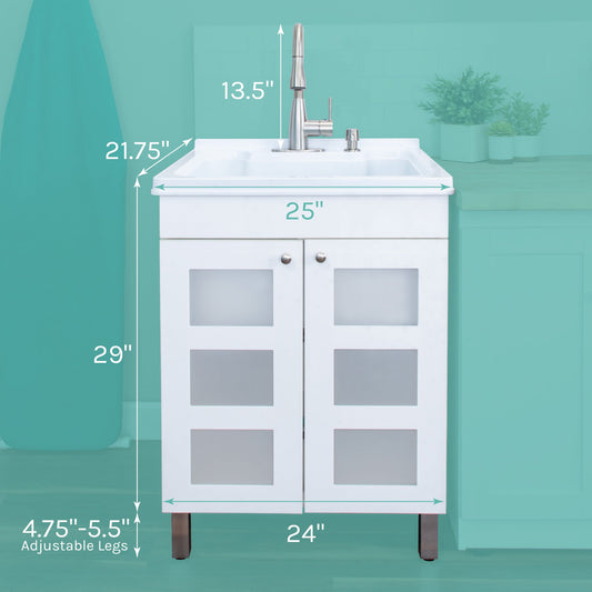 Tehila White Vanity Cabinet and White Utility Sink with Stainless Steel Finish Low-Profile Pull-Down Faucet - view 2
