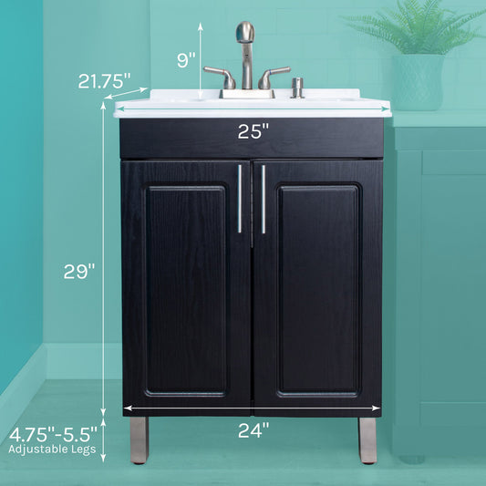 Tehila Black Vanity Cabinet and White Utility Sink with Stainless Steel Finish Pull-Out Faucet - view 2
