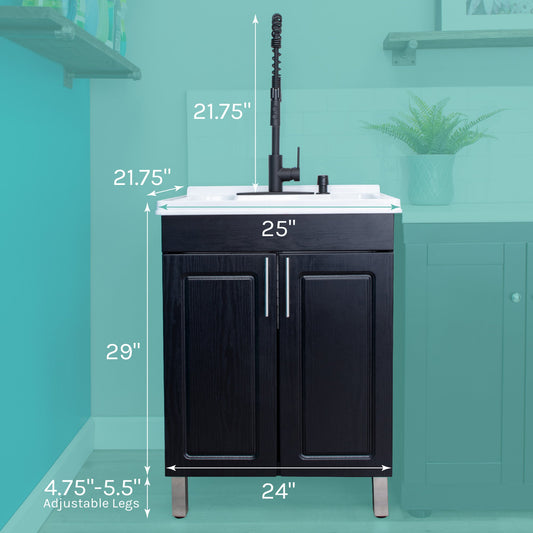 Tehila Black Vanity Cabinet and White Utility Sink with Black Finish High-Arc Coil Pull-Down Faucet - view 2