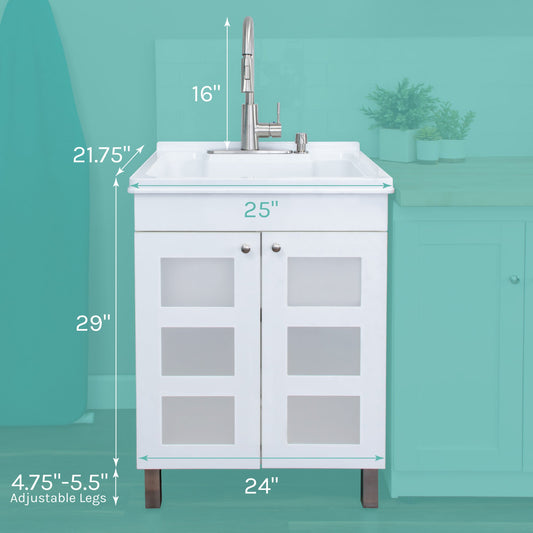 Tehila White Vanity Cabinet and White Utility Sink with Stainless Steel Finish High-Arc Pull-Down Faucet - view 2