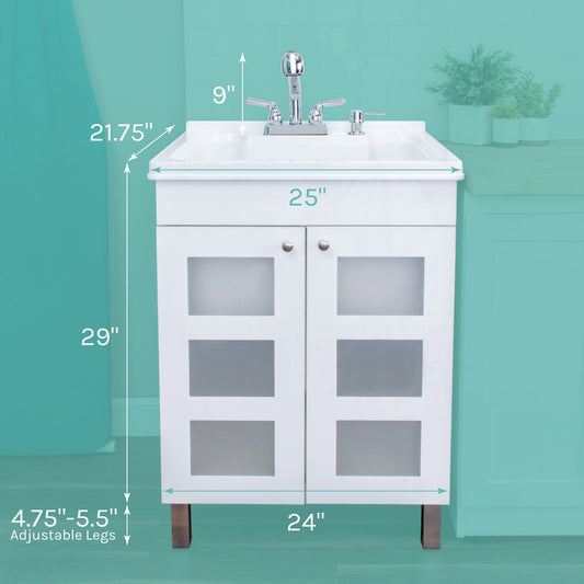 Tehila White Vanity Cabinet and White Utility Sink with Chrome Finish Pull-Out Faucet - view 2