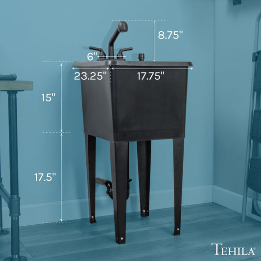 Tehila Space Saver Freestanding Black Utility Sink with Black Finish Pull-Out Faucet - view 2