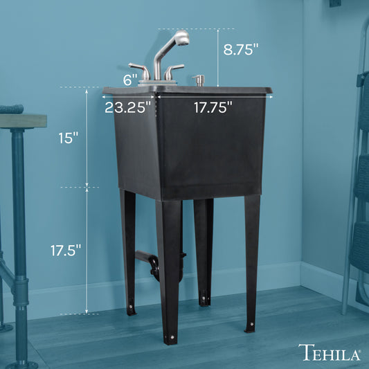 Tehila Space Saver Freestanding Black Utility Sink with Stainless Steel Finish Pull-Out Faucet - view 2
