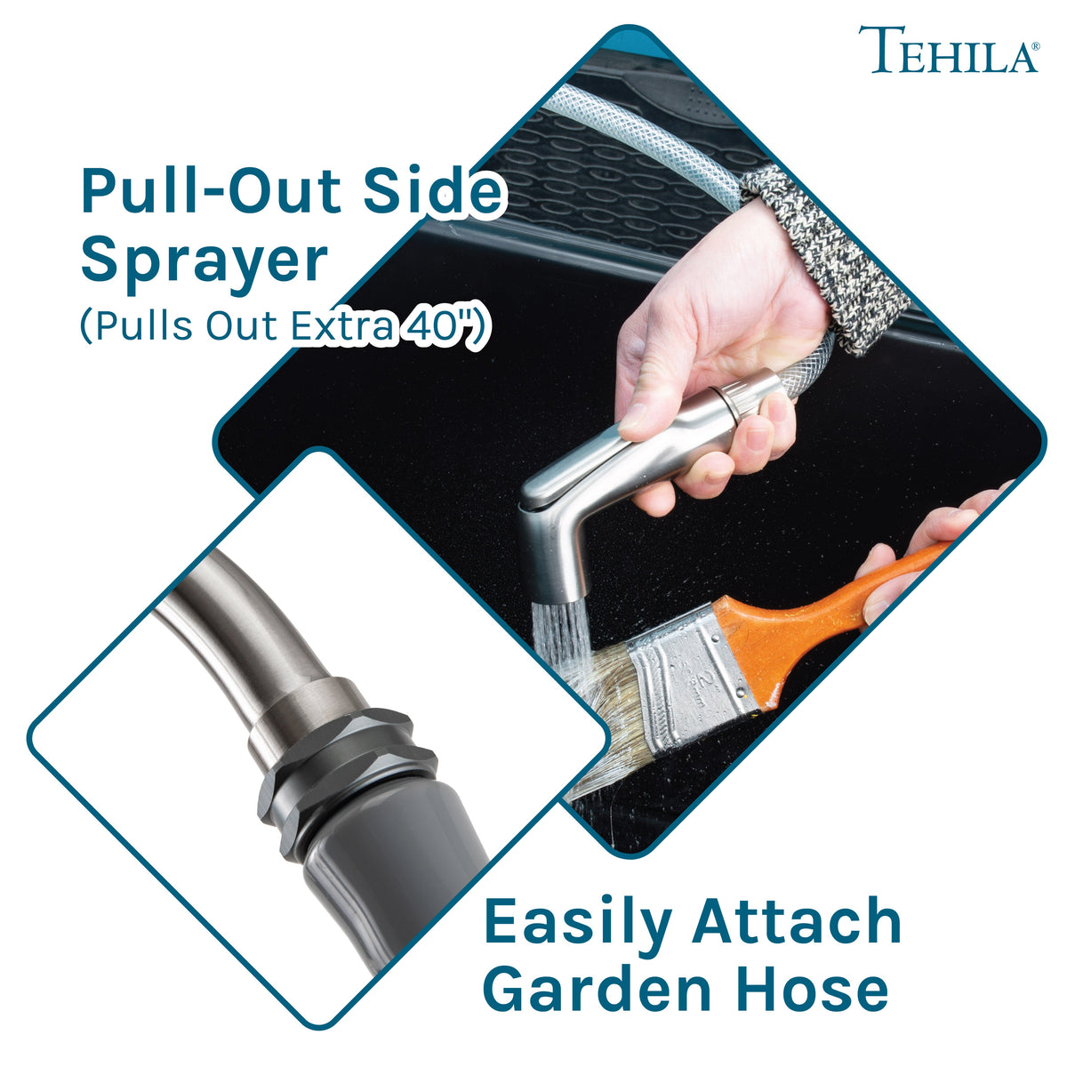 Tehila Space Saver Freestanding Black Utility Sink with Stainless Steel Finish Gooseneck Faucet and Side Sprayer - view 7