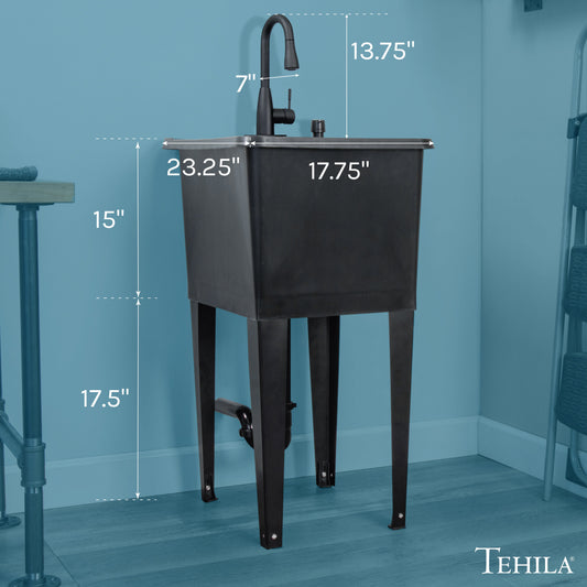 Tehila Space Saver Freestanding Black Utility Sink with Black Finish Low-Profile Pull-Down Faucet - view 2