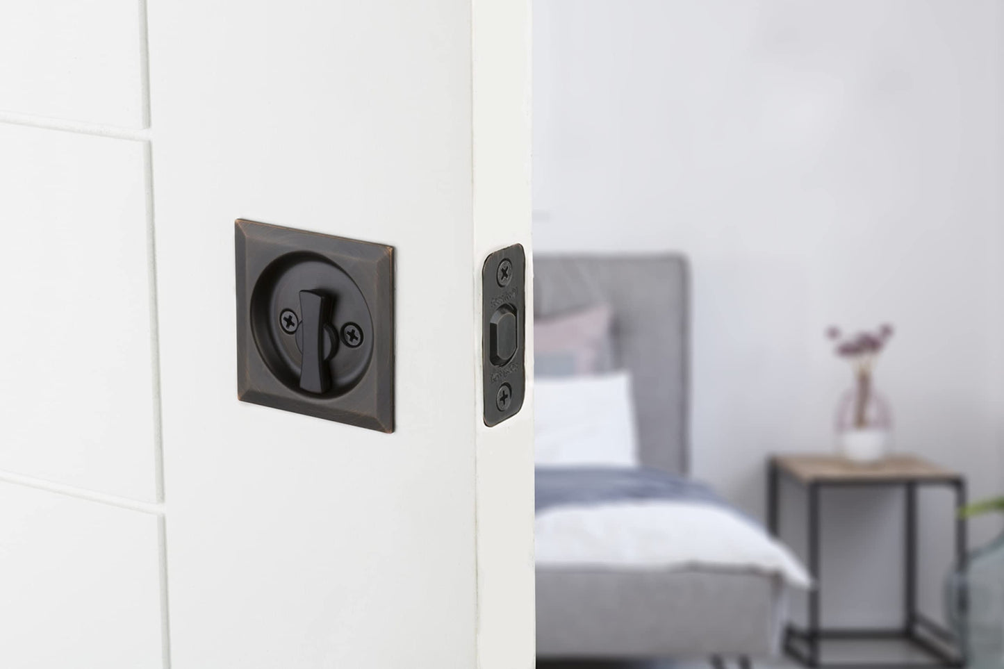 Kwikset 335SQT-11P Square Privacy Pocket Door Lock Venetian Bronze Finish