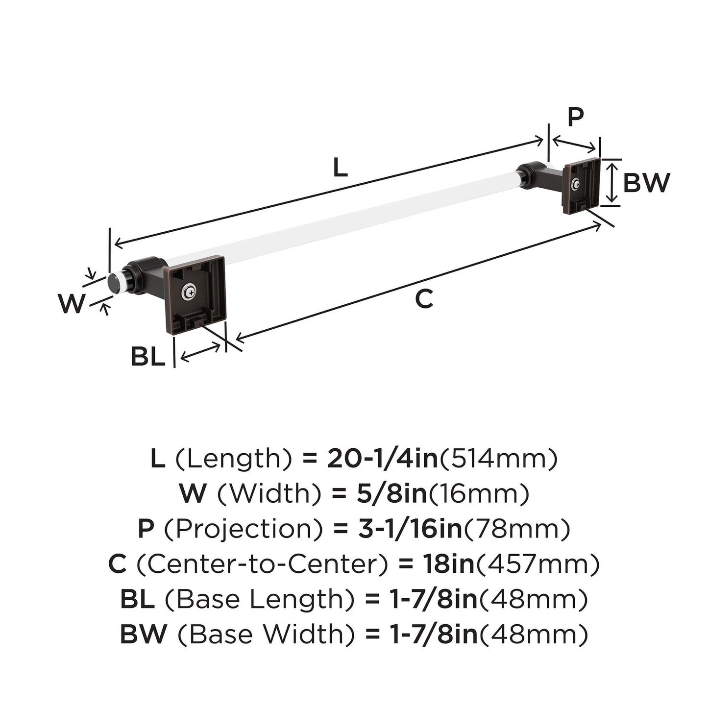 Amerock BH36063CORB Clear/Oil-Rubbed Bronze Towel Bar 18 in (457 mm) Glacio