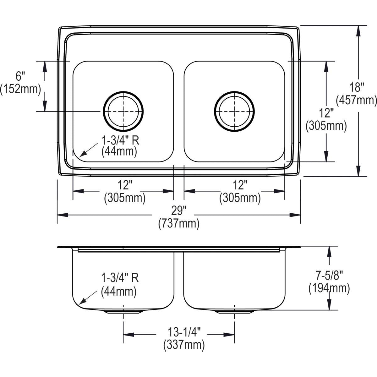 Elkay LR29183 Lustertone Stainless Steel Equal Double Bowl Top Mount Sink