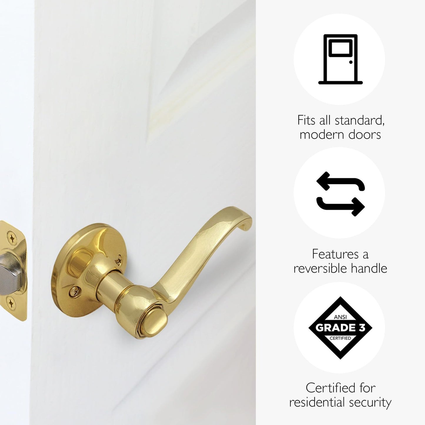 Design House 783043 Scroll Privacy Bedroom/Bathroom Door Lever, Polished Brass