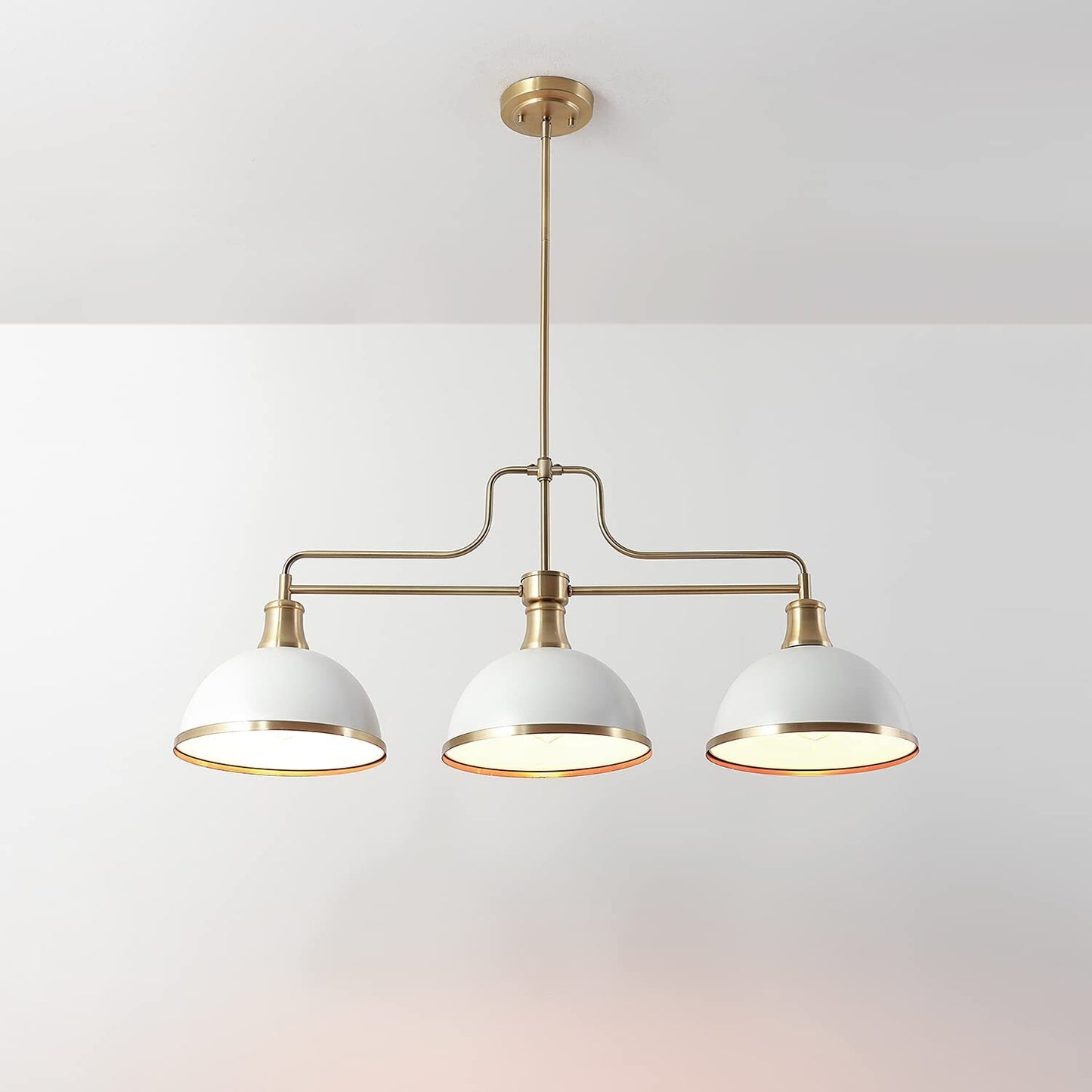 Globe 60885 Beckett 3-Light Linear Chandelier, Matte White, Matte Brass Accents