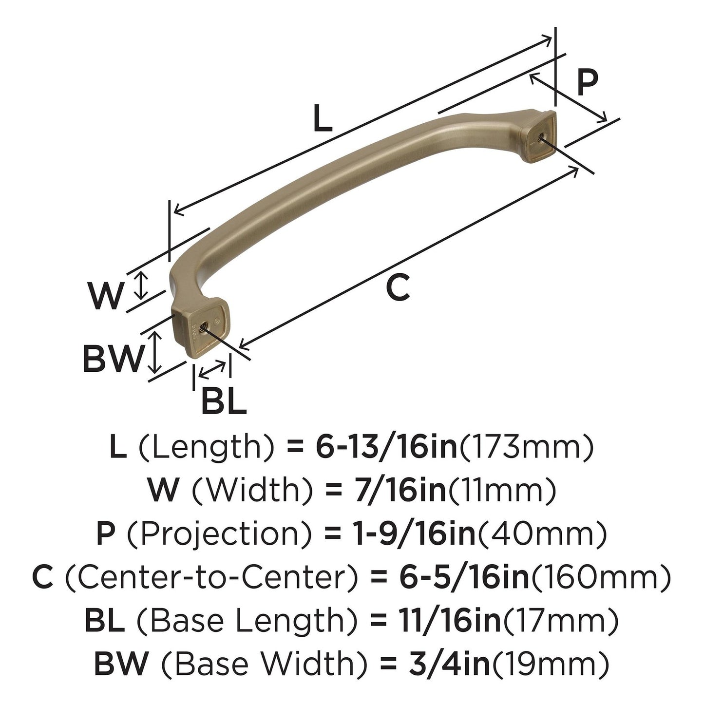 Amerock BP55347BBZ Revitalize Cabinet Pull Golden Champagne 6-5/16" C2C