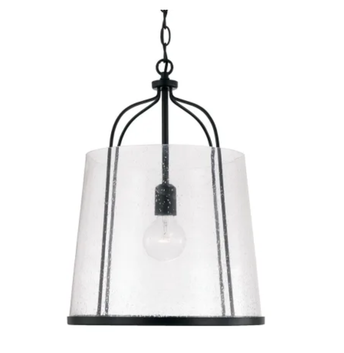 Capital Lighting Madison 1 Light Pendant, Matte Black/Clear Seeded - 347011MB