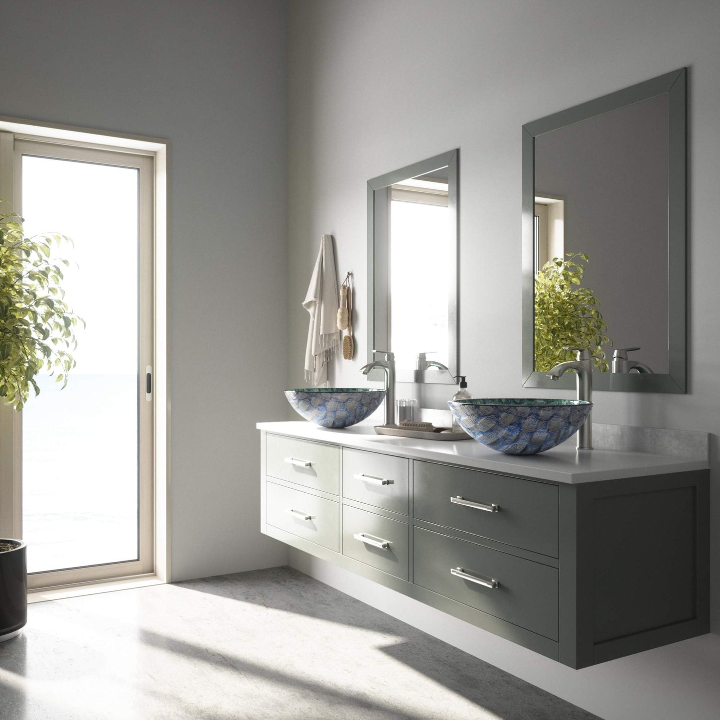 VIGO Giovanni 17"L x17"W x 6"H Over the Counter Glass Round Vessel Bathroom Sink