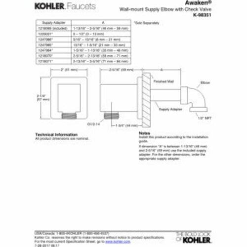 KOHLER 98351-CP Awaken Wall-Mount Supply Elbow with Check Valve, Polished Chrome