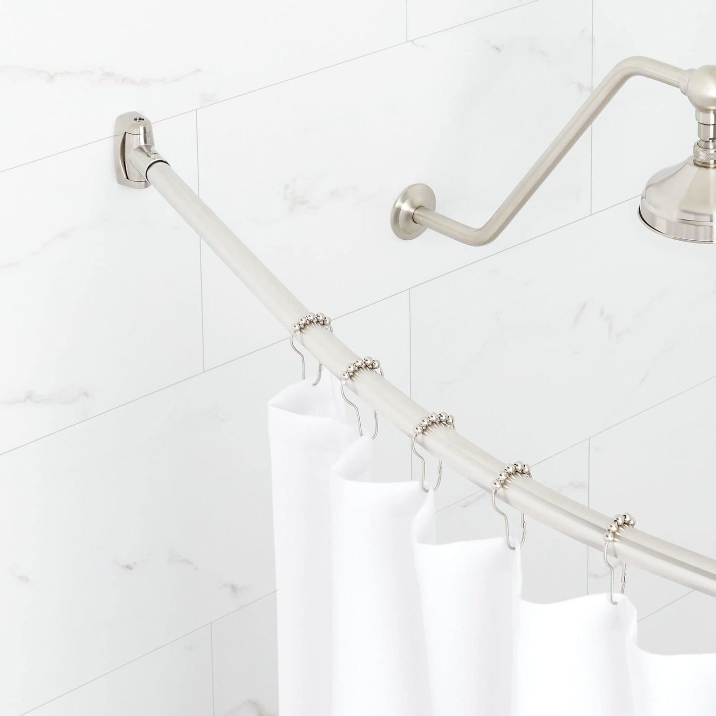 Signature Hardware 466759 60" Curved Solid Brass Shower Rod - Brushed Nickel