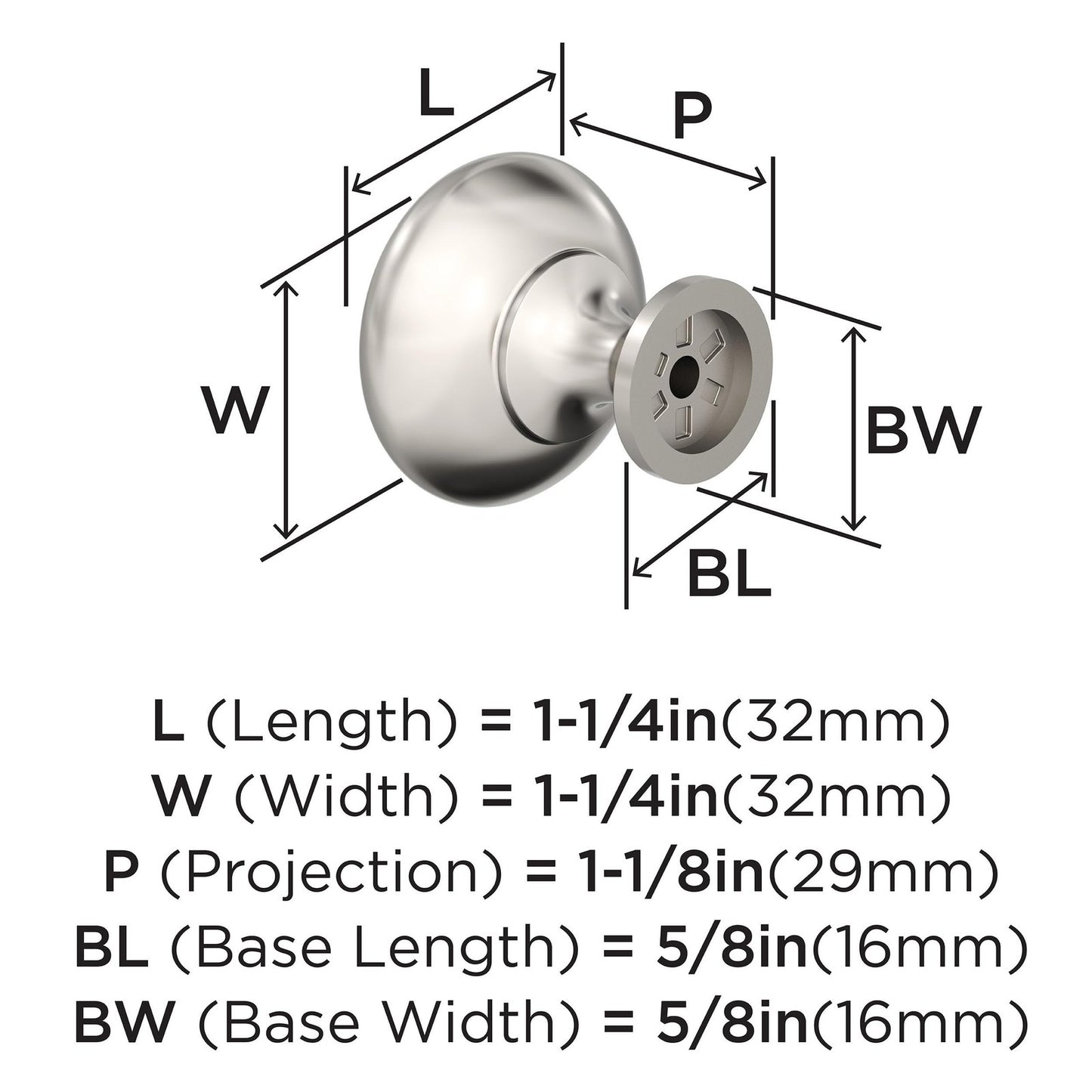 Amerock BP53005PN Edona 1-1/4" Dia Polished Nickel Cabinet Knob