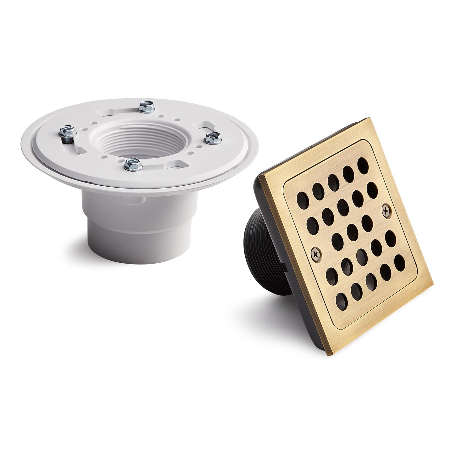 Signature Hardware 948036 Menlo Square Shower Drain with Flange - Aged Brass