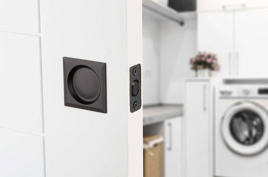 Kwikset 334SQT-514 Square Passage Pocket Door Lock Iron Black Finish