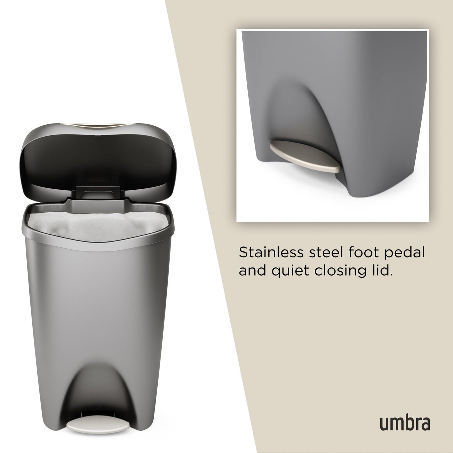 Umbra Brim 084200-410 13 Gal Trash Can Stainless Steel Foot Pedal Silver/Nickel