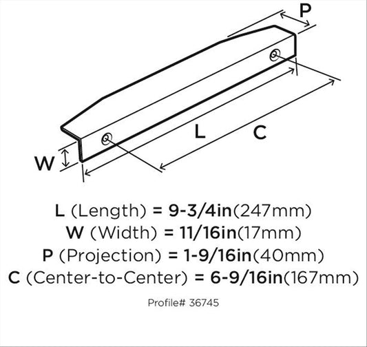 Amerock BP36745BCR Aloft Cabinet Edge Pull Black Chrome 6-9/16" C2C