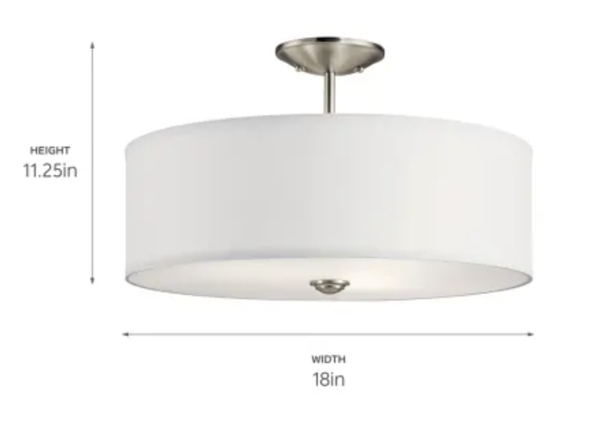 Kichler Shailene 18 in. 3-Light Brushed Nickel Semi-Flush Mount Ceiling Light