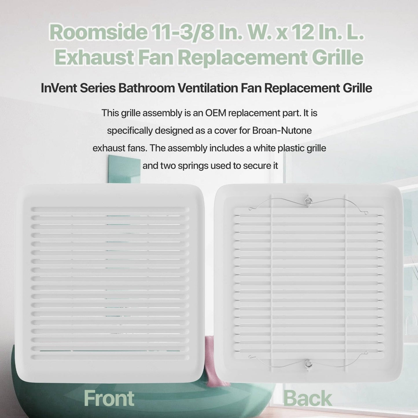 Bathroom Exhaust Fan Replacement Grille/Cover - 11-3/8" x 12" x 1"