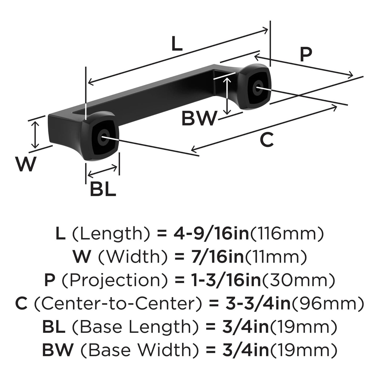 Amerock BP37061ORB Huntington 3-3/4" C2C Cabinet Pull-Brushed Oil Rubbed Bronze