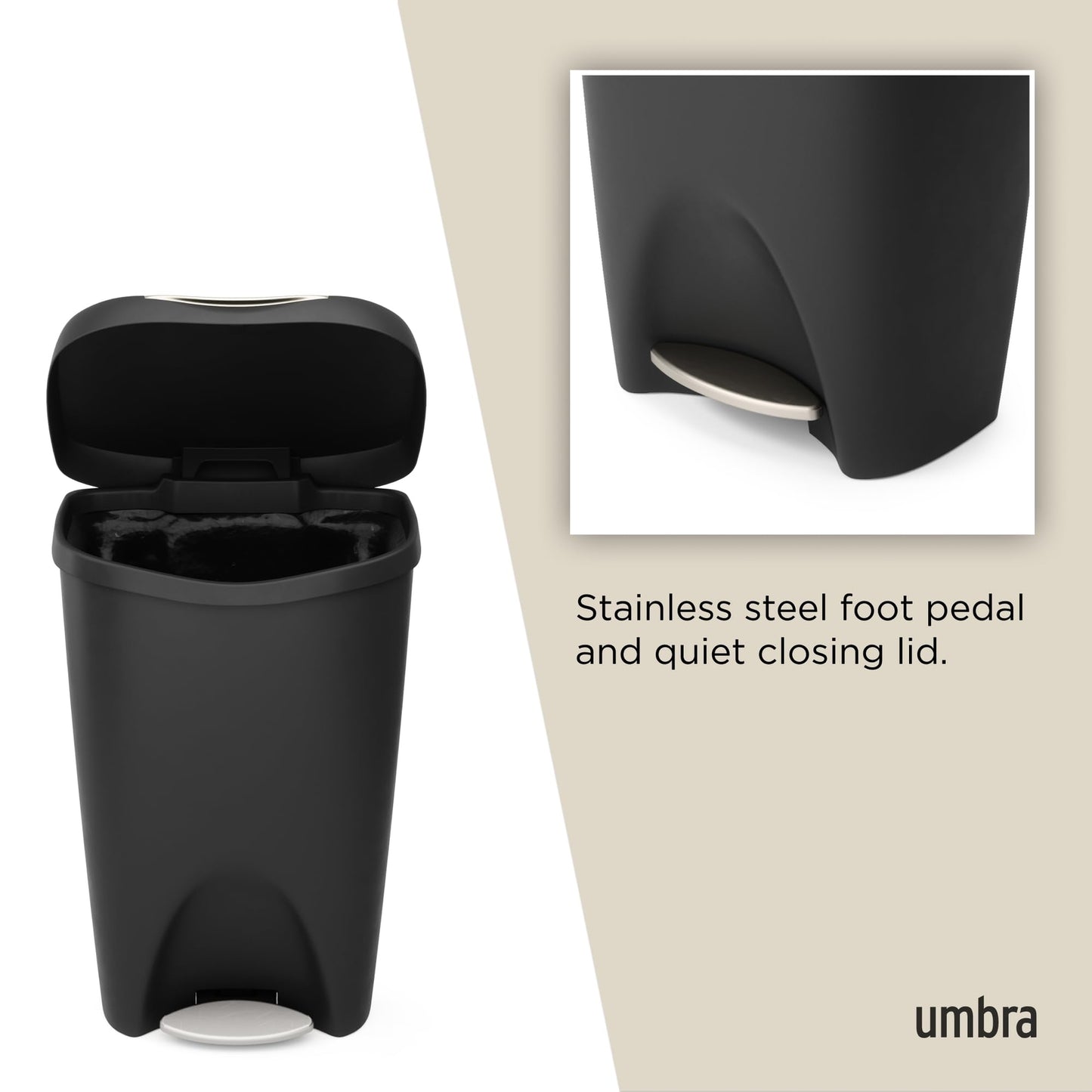 Umbra 084200-047 Brim Step On Trash Can, Black, 13 Gallon