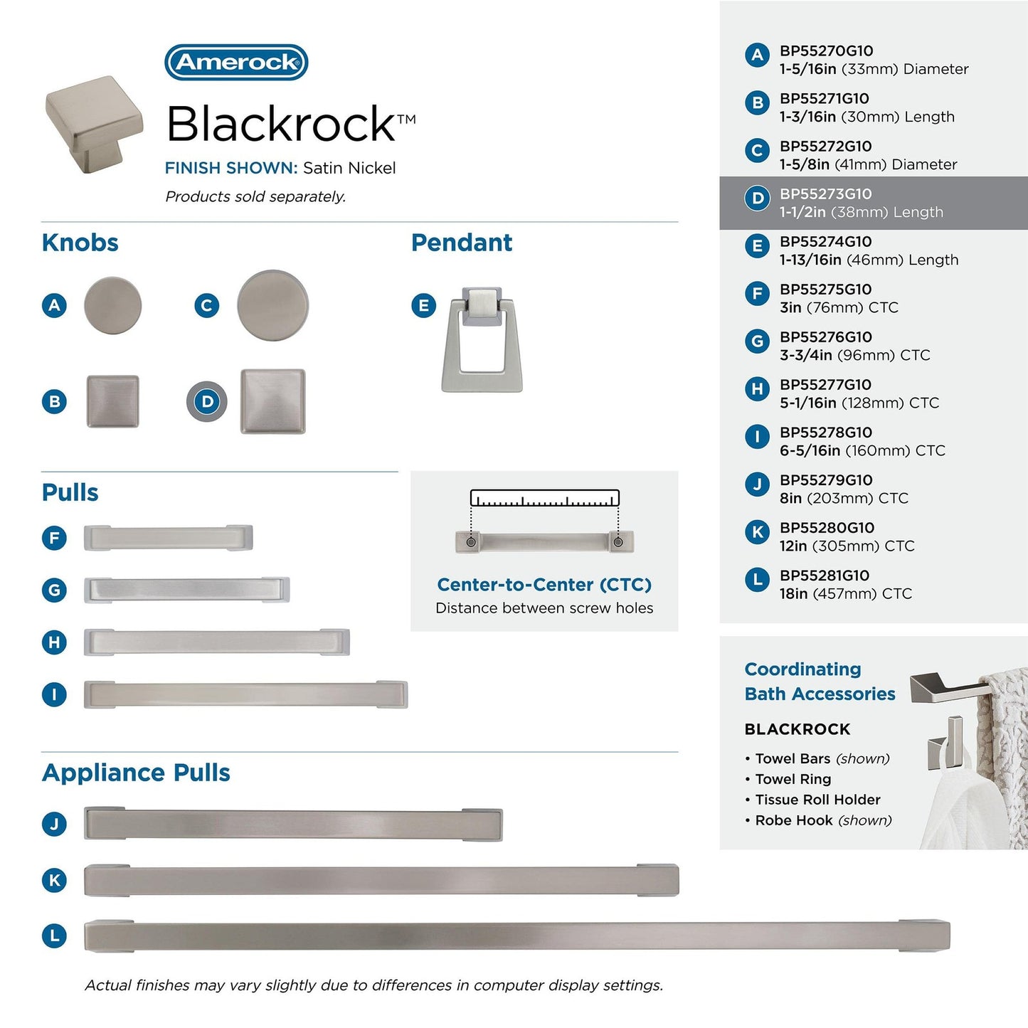 Amerock BP55273G10 Blackrock Cabinet Knob Satin Nickel 1-1/2"