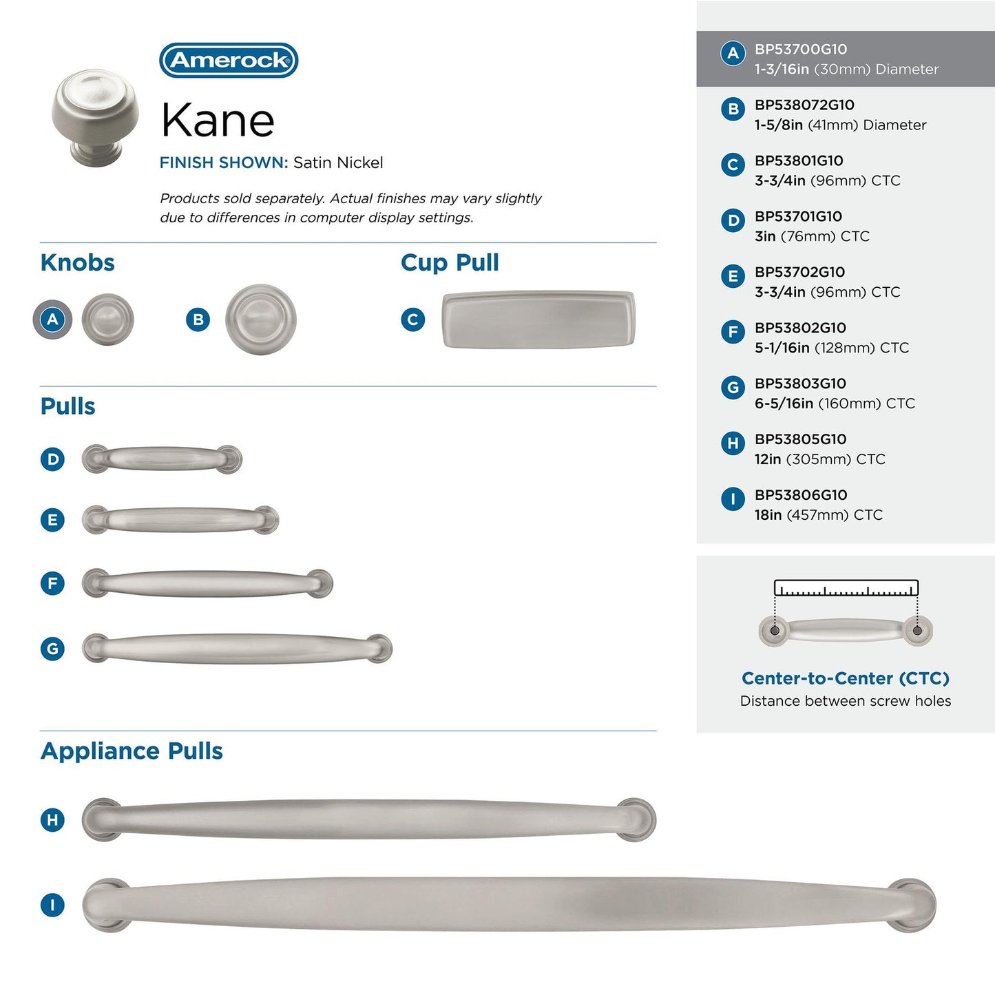Amerock BP53700G10 Kane Cabinet Knob Satin Nickel 1-3/16" Diameter