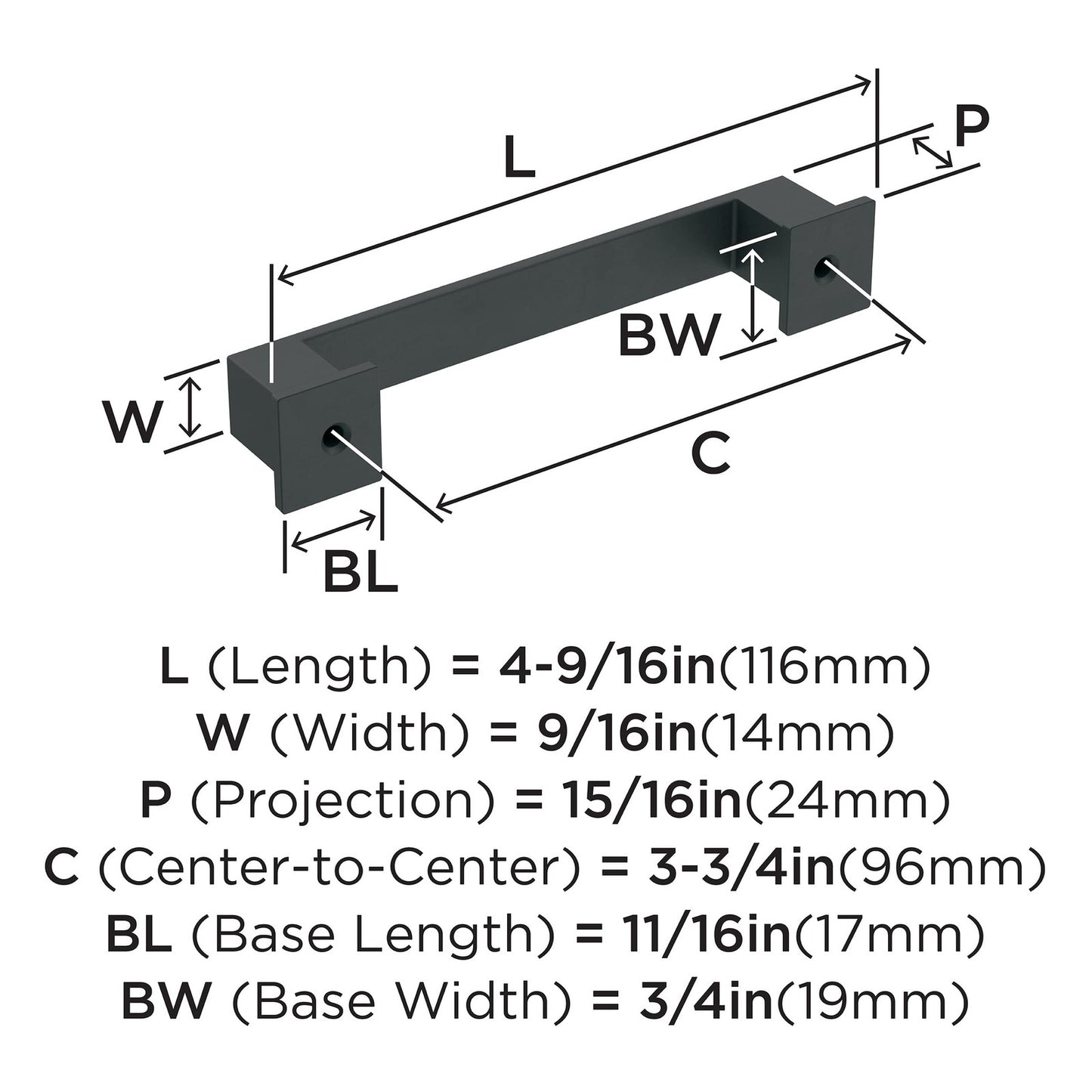 Amerock BP36759FB Appoint Cabinet Pull Matte Black 3-3/4" C2C