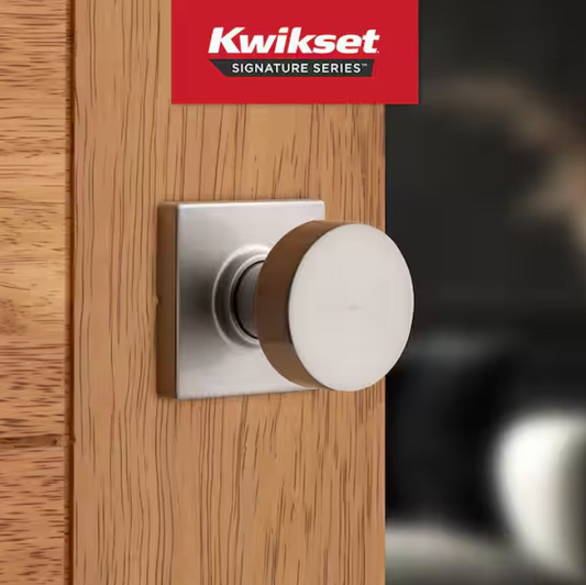 Kwikset 720PSKSQT-15 Pismo Passage Door Knob Set with Square Rose - Satin Nickel
