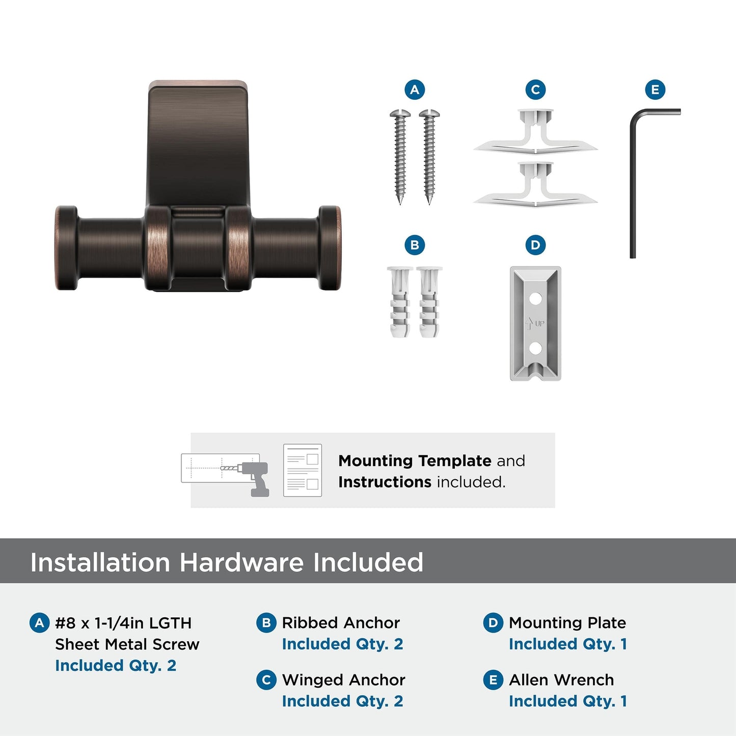 Amerock BH36050ORB Oil Rubbed Bronze Double Robe Hook 2-15/16 in - Davenport