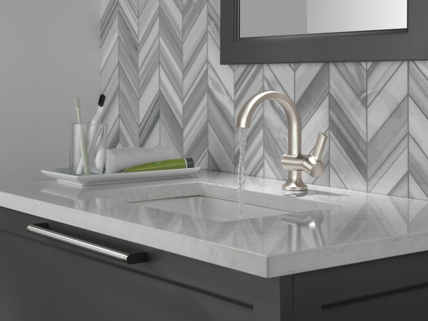 Delta Albion Brushed Nickel Bathroom Faucet 1 Hole Push-Pop Drain 15855LF-SP