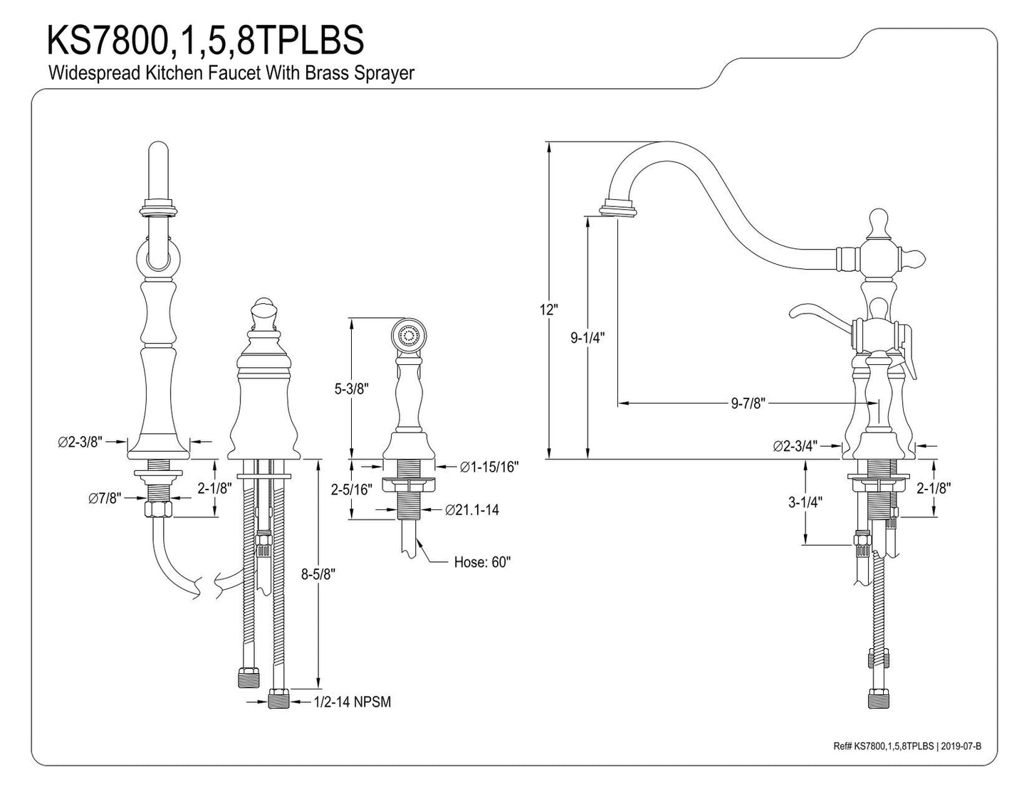 Kingston Brass KS7801TPLBS Templeton KitchenFaucet with Sprayer, Polished Chrome