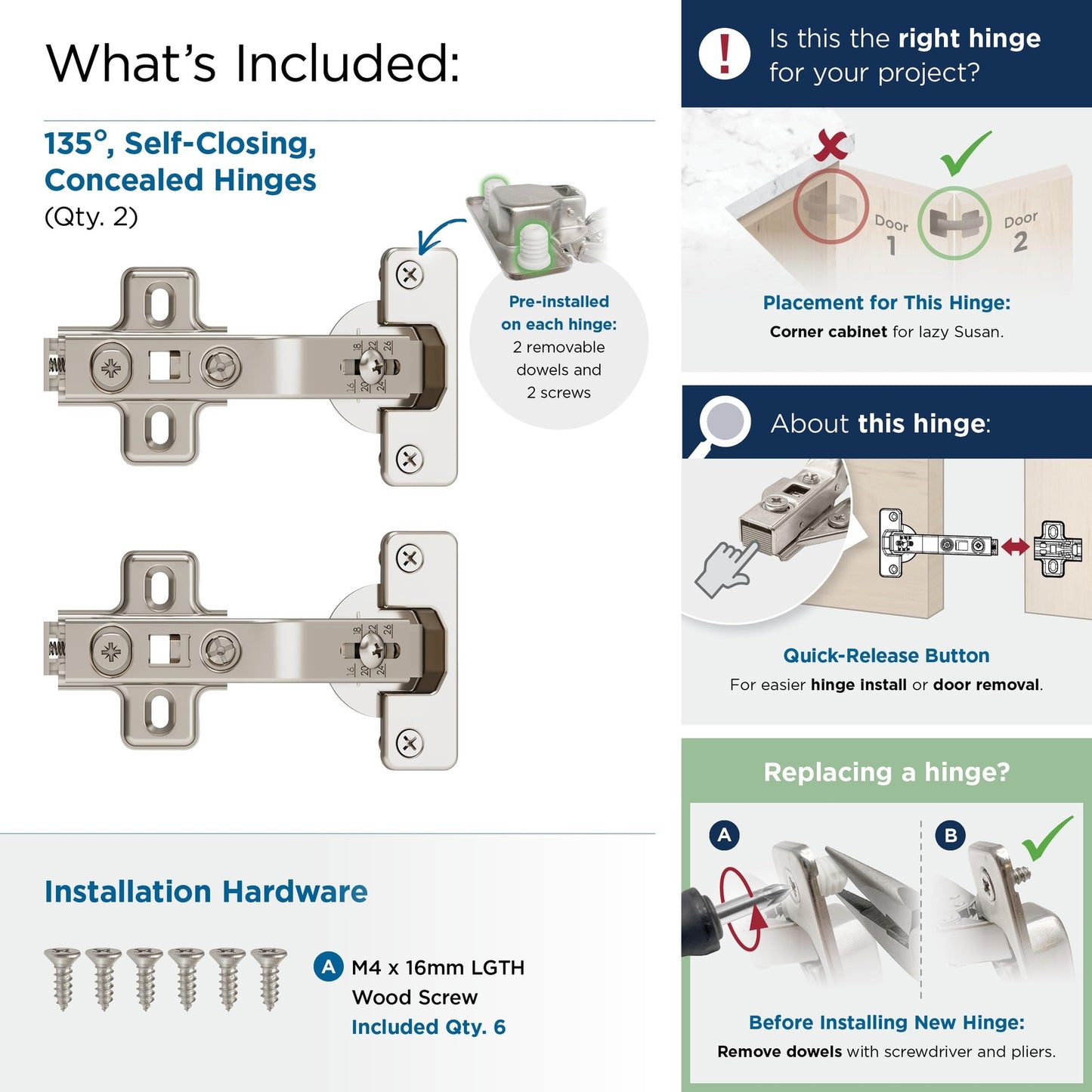Amerock 2 Pack 135 Degree Lazy Susan Bi-Fold Door Euro Concealed Hinge, Corner