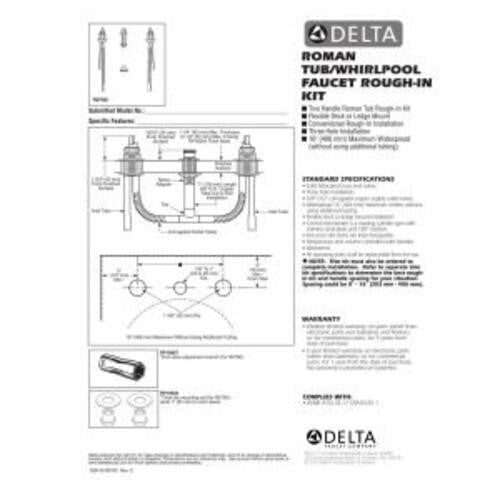 DELTA FAUCET R2700 Conventional Rough In Kit Deck Mount Roman Tub Chrome