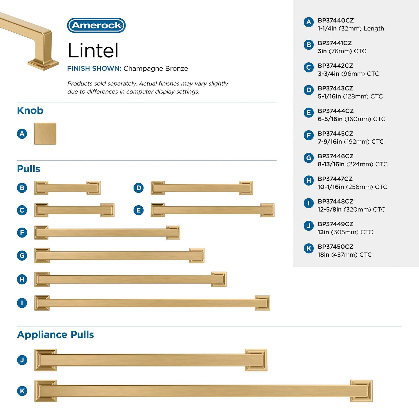 Amerock Lintel 6-5/16" Center-to-Center Champagne Bronze Cabinet Pull, BP37444CZ