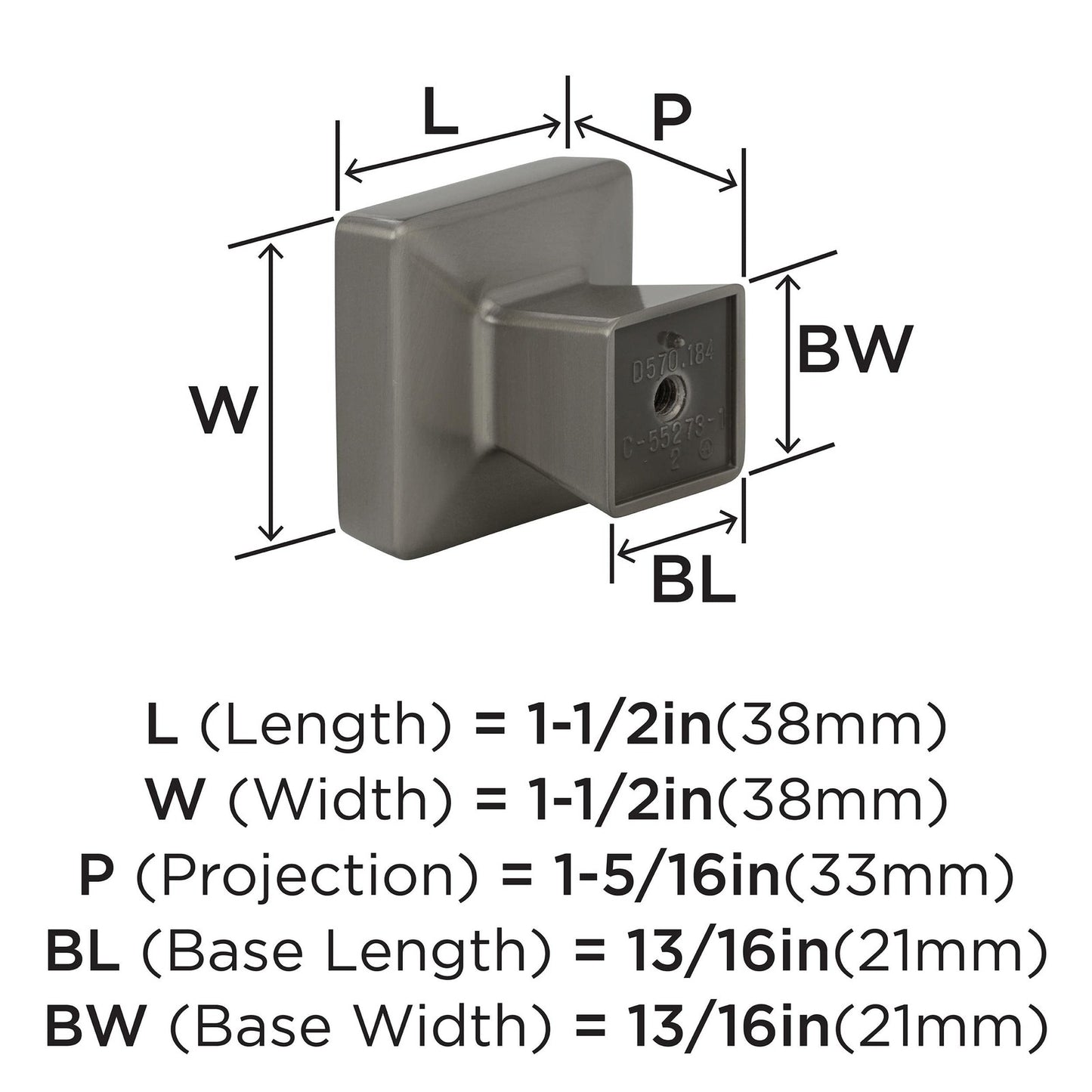 Amerock BP55273G10 Blackrock Cabinet Knob Satin Nickel 1-1/2"