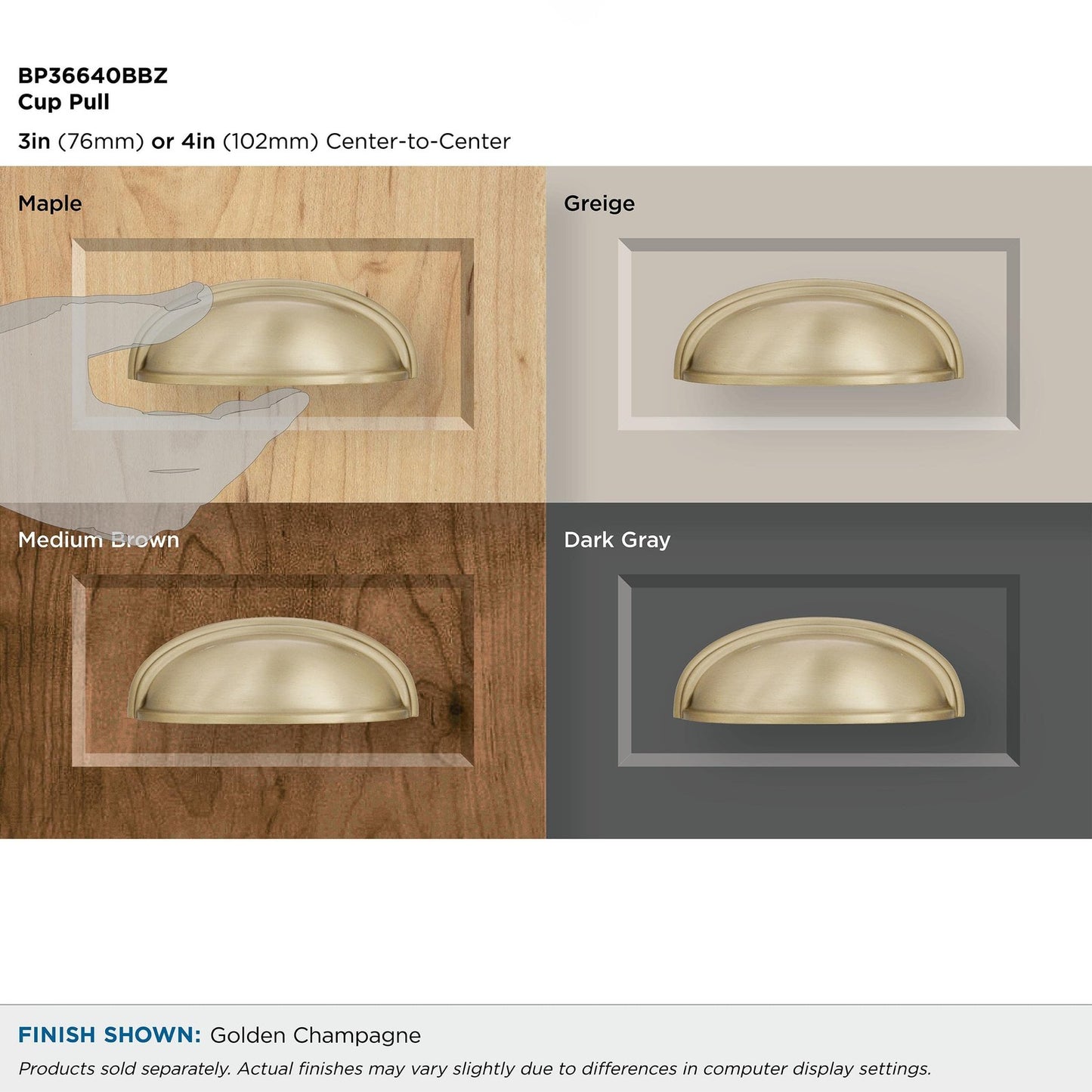 Amerock BP36640BBZ Ashby Cabinet Cup Pull Golden Champagne 3" & 4" C2C